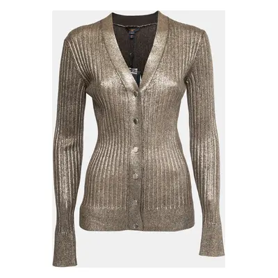 Louis Vuitton Gold Rib Knit Coated Wool Cardigan