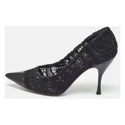 Dolce & Gabbana Black Lace And Leather Crochet Pointed Toe Pumps Size