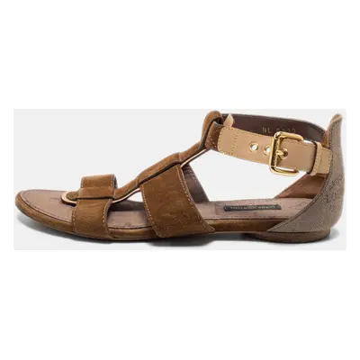 Louis Vuitton Brown Suede and Canvas Flat Sandals Size