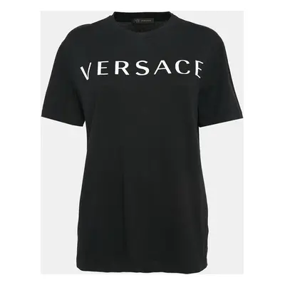 Versace Black Logo Print Cotton T-Shirt