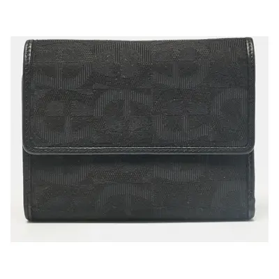 Aigner Black Monogram Fabric and Leather Trifold Wallet