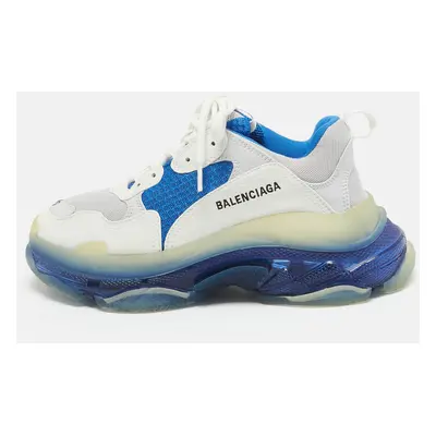 Balenciaga White/Blue Leather and Mesh Triple Clear Sole Sneakers Size