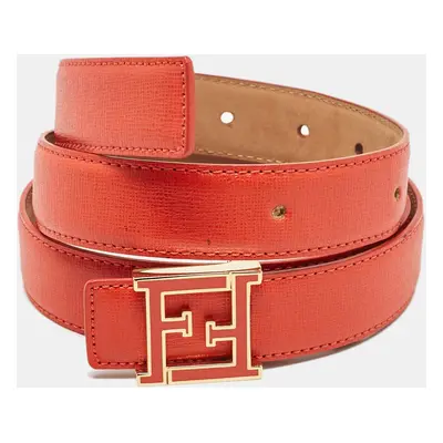 Fendi Orange Leather FF Logo Buckle Belt 85CM