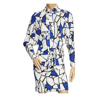 Gucci White & Blue Printed Jersey Front Tie Detail Draped Dress