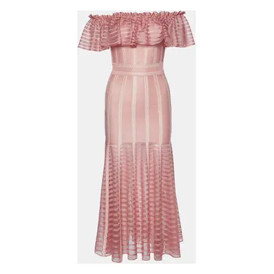 Alexander McQueen Pink Sheer Knit Off Shoulder Maxi Dress