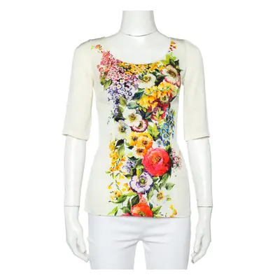 Dolce & Gabbana Cream Floral Printed Roundneck Top