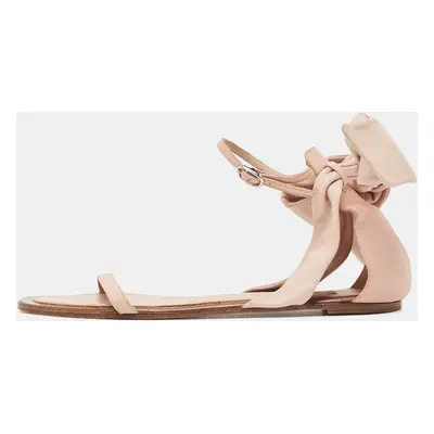 Valentino Pink Leather Leather Ankle Strap Flat Sandals Size