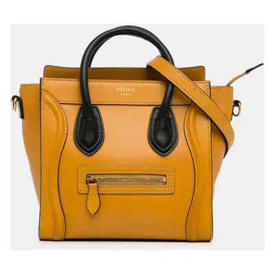 Celine Bicolor Leather Nano Luggage Tote Bag