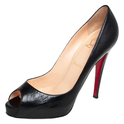 Christian Louboutin Black Leather Very Prive Peep Toe Pumps Size 38.5