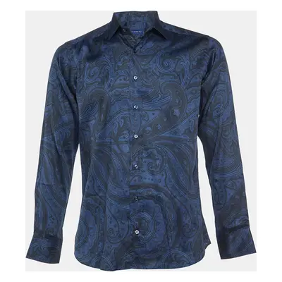 Etro Blue/Black Paisley Print Cotton Long Sleeve Shirt