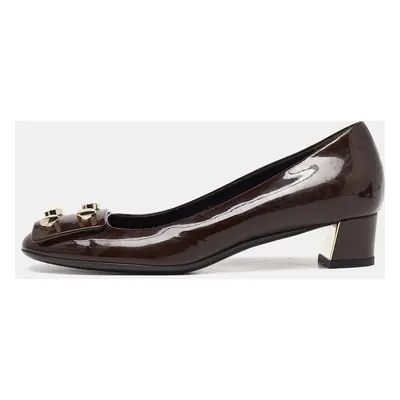 Gucci Brown Patent Leather Block Heel Pumps Size 35.5