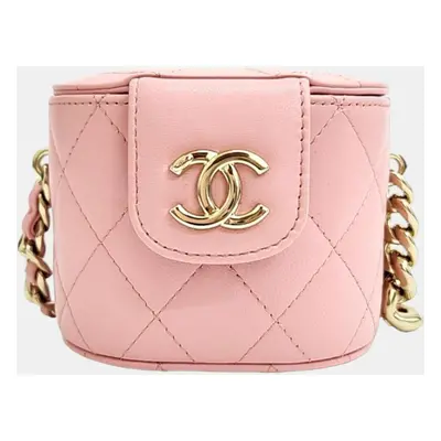 Chanel Pink Leather Mini Vanity Case Clutch Bag