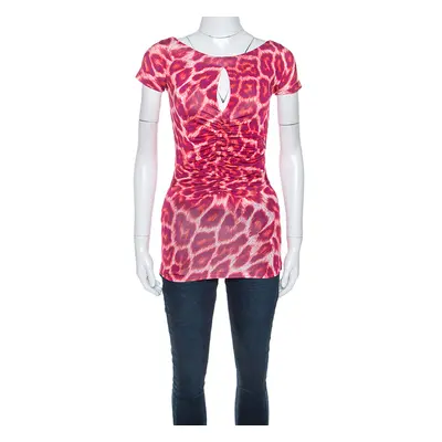 Just Cavalli Red Leopard Print Ruched Detail Top