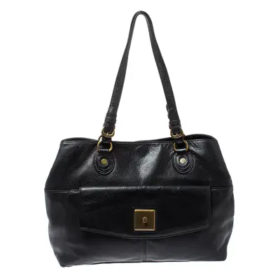 Dkny Black Leather Turnlock Pocket Tote