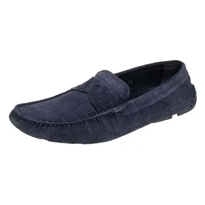 Giorgio Armani Blue Textured Suede Slip On Loafers Size