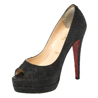 Christian Louboutin Black Python Very Prive Peep Toe Pumps Size