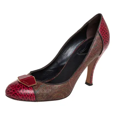 Etro Red/Brown Croc Embossed And Coated Canvas Bow Detail Pumps Size