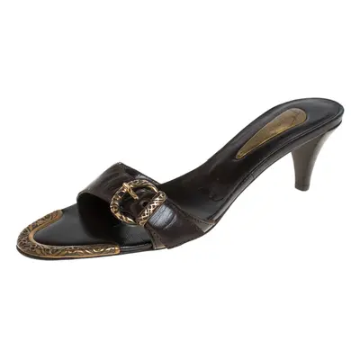 Giuseppe Zanotti Brown Leather Buckle Detail Open Toe Sandals Size