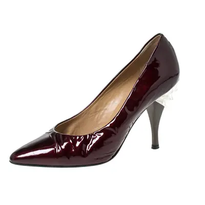 Casadei Burgundy Patent Leather Pointed Toe Embellished Heel Pumps Size