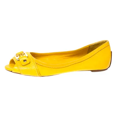 Tory Burch Mustard Leather Cline Peep Toe Ballet Flats Size 35.5