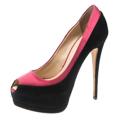 Giuseppe Zanotti Black/Pink Suede and Satin Peep Toe Platform Pumps Size