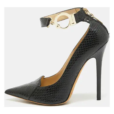 Jimmy Choo Black Python Ankle Cuff Pumps Size 38.5