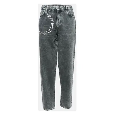 Emporio Armani Black Washed and Logo Print Denim Jeans Waist 29"