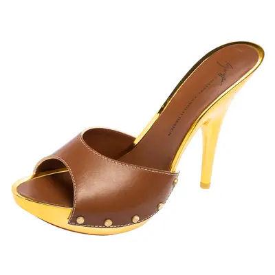 Giuseppe Zanotti Brown/Gold Leather Slide Clogs Size