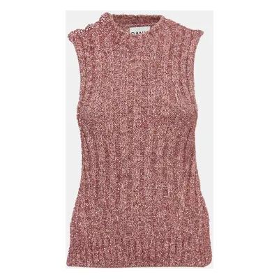 Ganni Pink Lurex Rib Knit Sleeveless Top