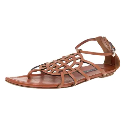 Ralph Lauren Collection Brown Leather Thong Flat Sandals Size 39.5