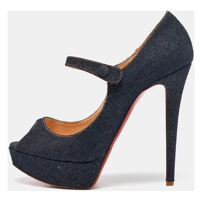 Christian Louboutin Navy Blue Denim Zeppa Mary Jane Pumps Size