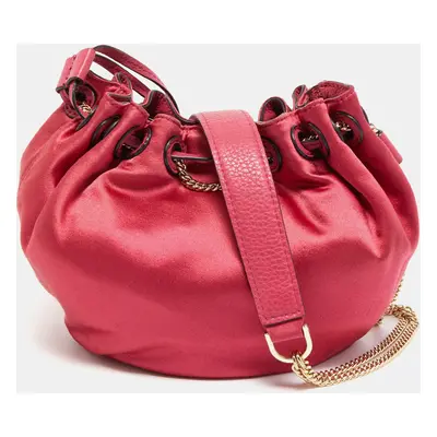 Diane Von Furstenberg Magenta Satin Mini Love Power Drawstring Bucket Bag