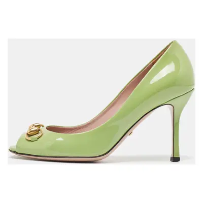 Gucci Green Patent Horsebit Peep Toe Pumps Size