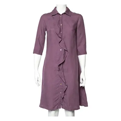 Weekend Max Mara Purple Linen Ruffle Detail Button Front Midi Dress