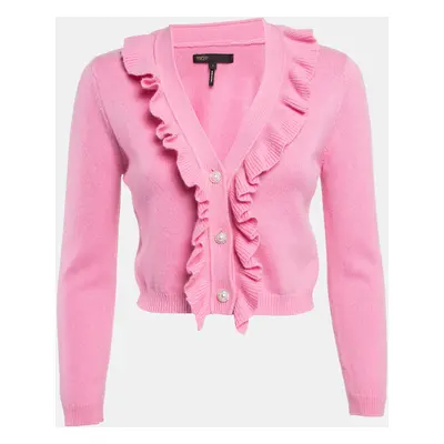 Maje Pink Rib Knit Molantti Frill Detail Cardigan