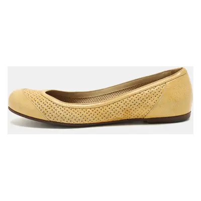 Bottega Veneta Yellow Laser Cut Textured Leather Ballet Flats Size