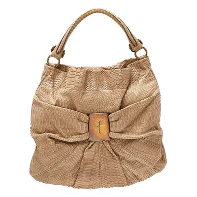 Salvatore Ferragamo Beige Python Leather Miss Vara Denise Hobo