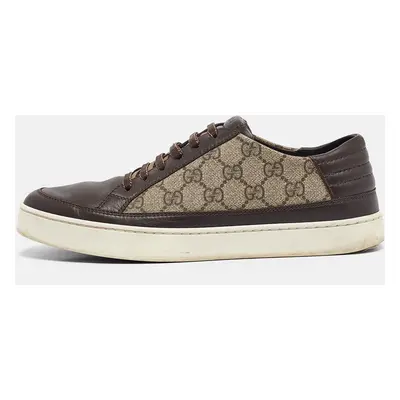 Gucci Beige/Brown GG Supreme Canvas and Leather Low Top Sneakers Size