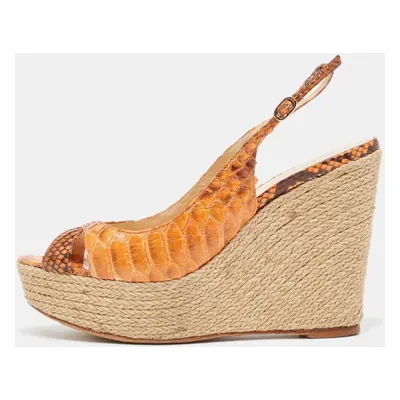 Alexandre Birman Orange Python Espadrille Slingback Sandals Size 39.5