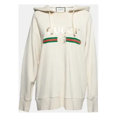 Gucci Cream Cotton Blind for Love Dogs Embroidered Hooded Sweatshirt