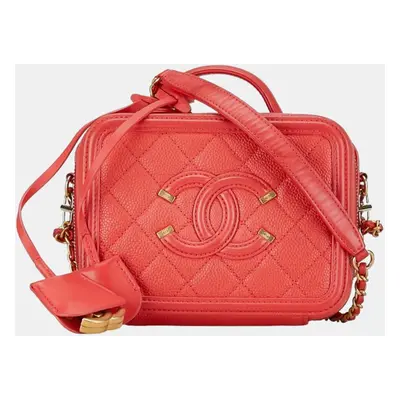 Chanel Red Leather Small Filigree Shoulder Bag