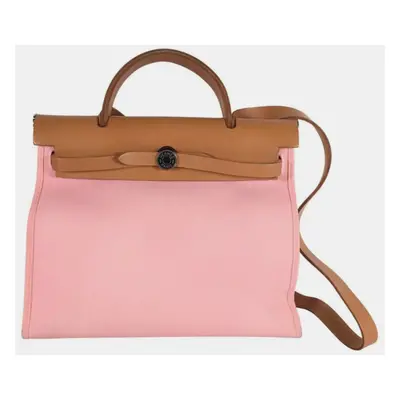 Hermes Rose Confetti Calfskin /Canvas Herbag Handbag