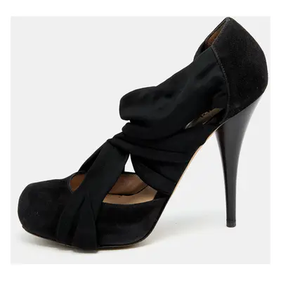 Fendi Black Suede And Fabric Criss Cross Pumps