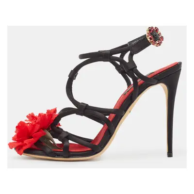 Dolce & Gabbana Black/Red Satin Ankle Strap Sandals Size