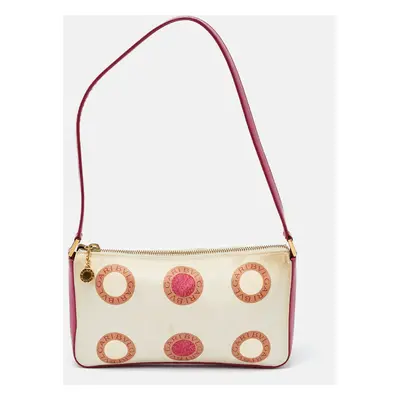 Bvlgari Pink/White Printed Satin and Leather Baguette Bag