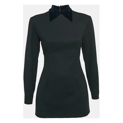 Christian Dior Boutique Black Wool Velvet Collar Mini Dress