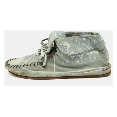 D&G Grey Floral Printed Suede High Top Moccasins Size