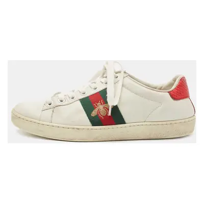 Gucci White Leather Bee Embroidered Ace Sneakers Size 35.5