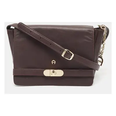 Aigner Burgundy Leather Turnlock Flap Shoulder Bag