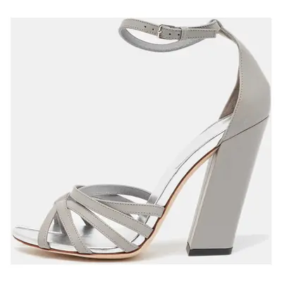 Burberry Grey Leather Hove Heel Ankle Strap Sandals Size